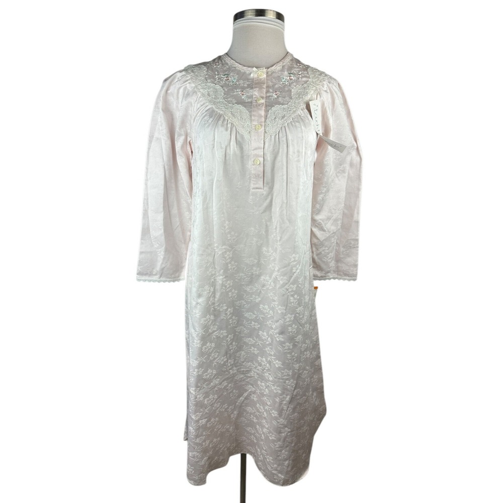 New Miss Elaine Floral Nightgown Country Cottage Lace Long Maxi Pj's Pink Small - Picture 14 of 16